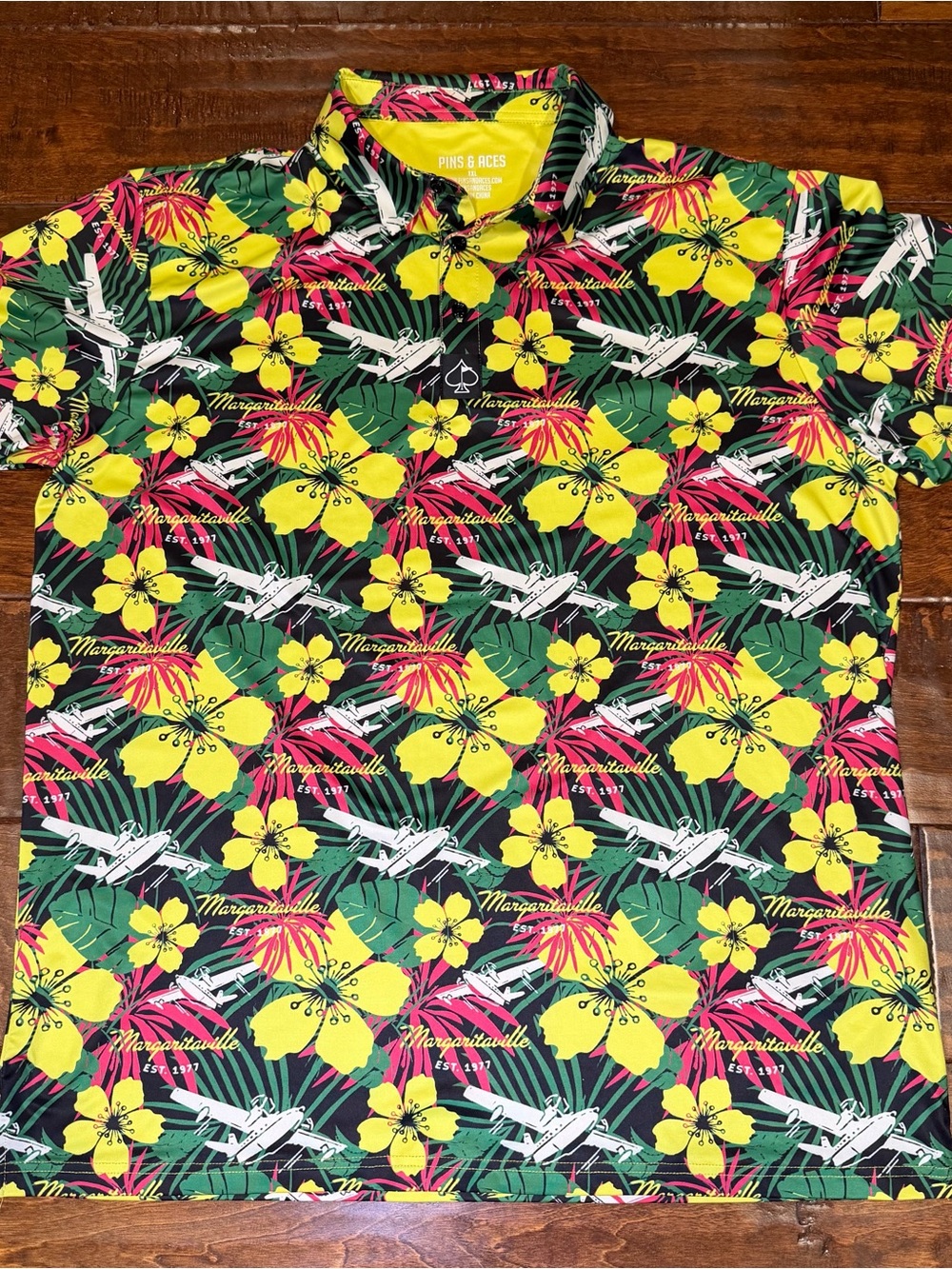 Pins & Aces Margaritaville Tropical Polo - Yellow & Green Floral men’s xxl